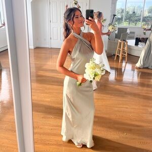 Jasmine Halter Maxi Dress Moss Green Size S